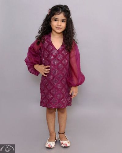 ChikkaPikka Silk Embroidered Girls Dress, Color : Maroon