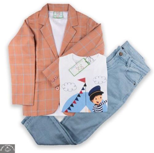 T-Shirt and Jeans Set, Color : Peach, White, Blue