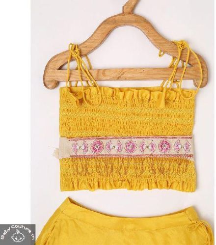 Yellow Smocked Girls Ghagra Set