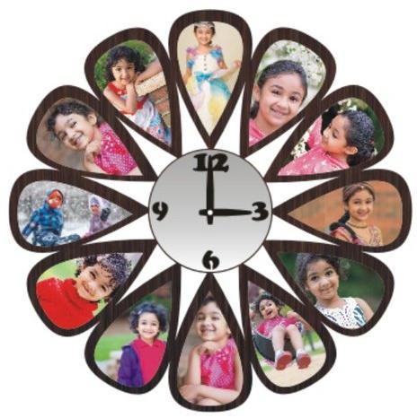 Wood Photo Collage Wall Clock, Size : 15 X 15 Inches