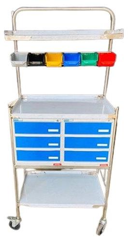 Rectangular Polished Stainless Steel Hospital Crash Cart Trolley