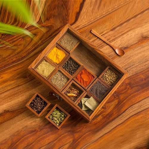 12 Compartment Wooden Spice Box, Size : 10x2x8 Inch