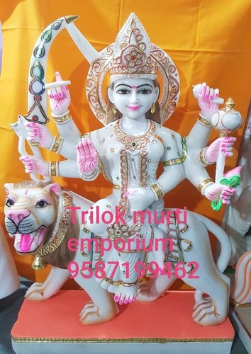 Painted Marble Durga Statue, For Worship, Temple, Packaging Type : Carton Box