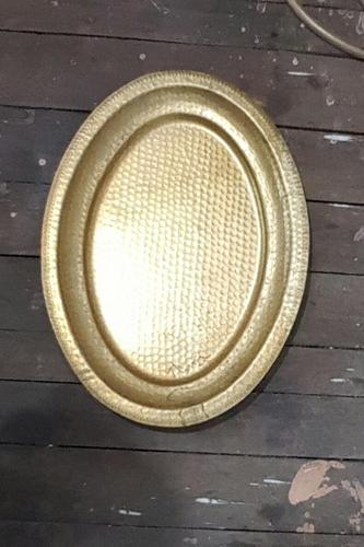 Lcraft Collection Polished Brass Oval Hammered Tray, For Serving, Pattern : Plain