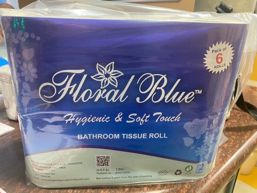 Floral Blue SOFT Embroidered Toilet Paper Roll, Size : 4 INCH