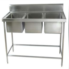 Polished Stainless Steel Commercial Three Sink Unit