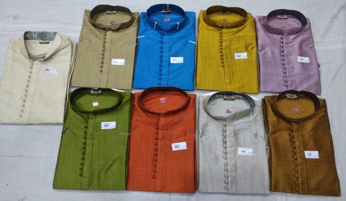 Plain Silk Wedding Wear Mens Kurta, Color : Multiple Colours