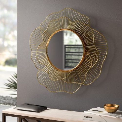 Toughened Glass Polished Flower Wall Hanging Mirror, For Household, Bathroom, Specialities : Scratch Proof