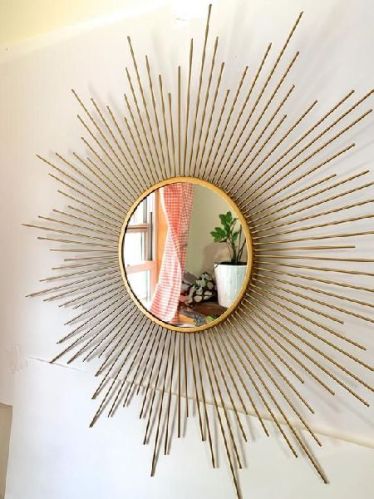 Polished Toughened Glass Sunburst Wall Hanging Mirror, Packaging Type : Carton Box