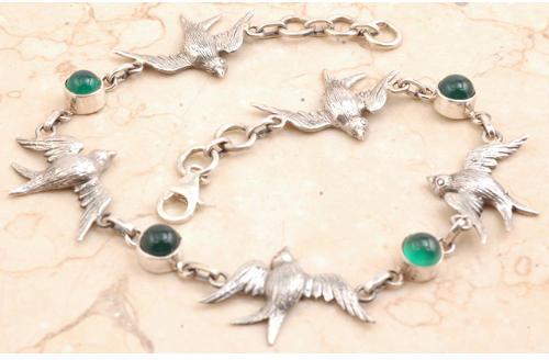 Sterling Silver Adorable Green Onyx Bracelet