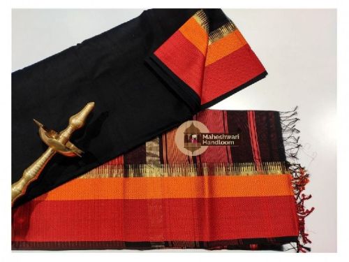 Maheshwari Black Ganga Jamuna Saree, For Dry Cleaning, Saree Length : 6.3 Meter