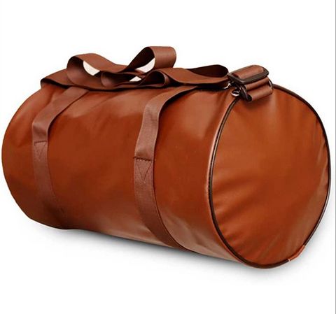 Plain Leather Brown Duffle Gym Bag, Technics : Machine Made