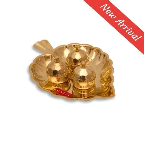 Brass Leaf Shape Paan Karanda Haldi Kumkum Box