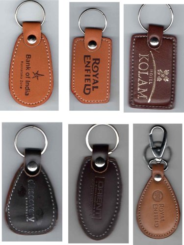 Polished Plain Leather Keychain, Shape : MIX