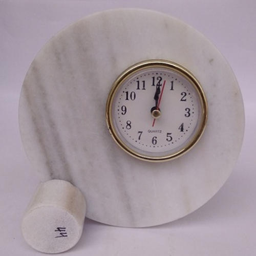 Round Makrana Marble Table Clock, For Home, Office, Style : Classy