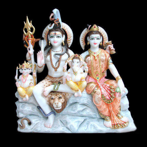 Marble Shiv Parivar Statue, For Temple, Office, Home, Pattern : Printed