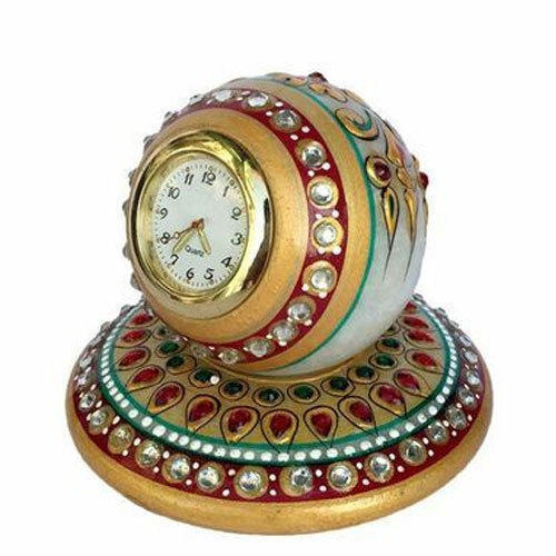Round Painted Marble Table Clock, For Home, Office, Style : Classy