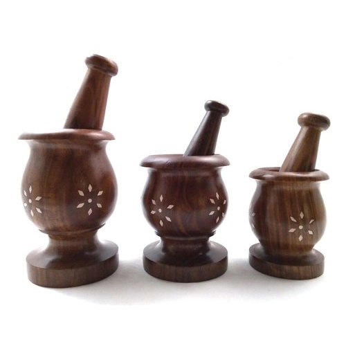 Wooden Mortar Pestle, Color : Brown