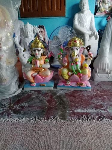Printed Ganesh Laxmi Marble Statue, Packaging Type : Carton Box