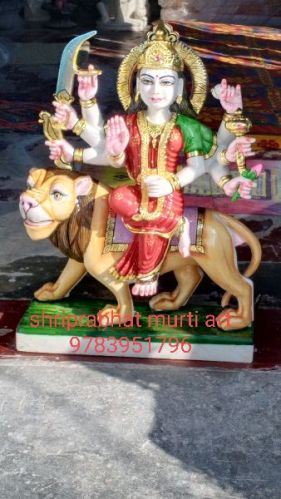 Multicolor Marble Sherawali Mata Statue, For Worship, Pattern : Printed