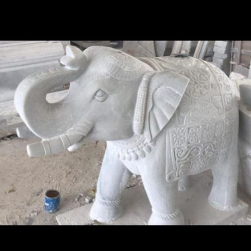 Plain Polished White Marble Elephant Statue, Packaging Type : Carton Box