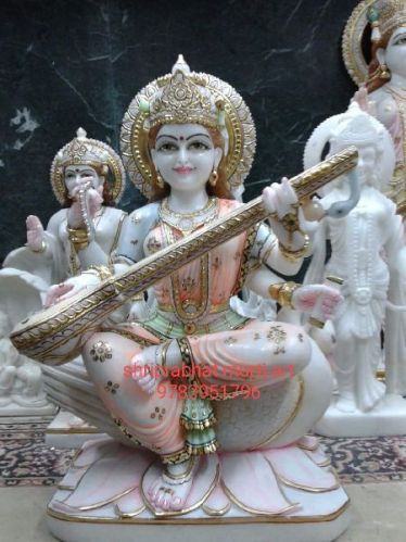 White Marble Saraswati Mata Statue, For Worship, Pattern : Plain