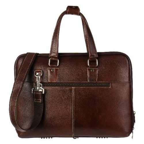 BROWN UNISEX LEATHER LAPTOP BAG, Size : Medium