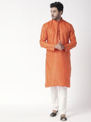 Cotton Mens Ethnic Kurta (Orange), Size : L, XL, XXL, XXXL