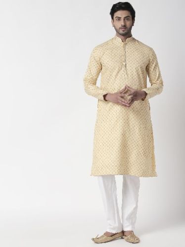 Cotton Regular Mens Kurta (Beige), Size : XL, XXL, XXXL