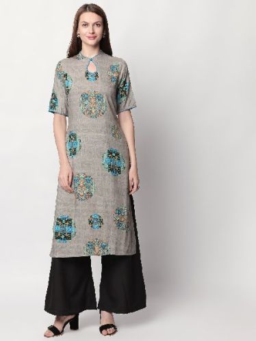 Multi Colour Floral Print Rayon Fabric Grey