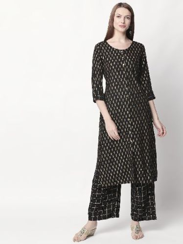 RIYAZ GANGJI LIBAS Womens Art Silk Printed Regular Kurti Black