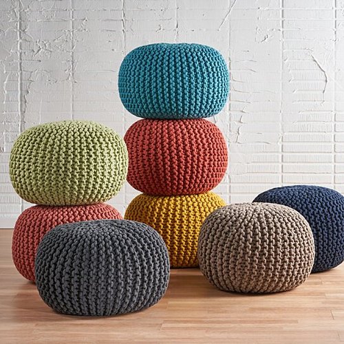 Round Cotton Pouf, For Living Room, Technics : Handmade