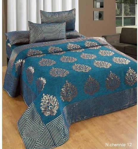 Cotton Flower Print Chenille Bed Cover, Color : Multicolour