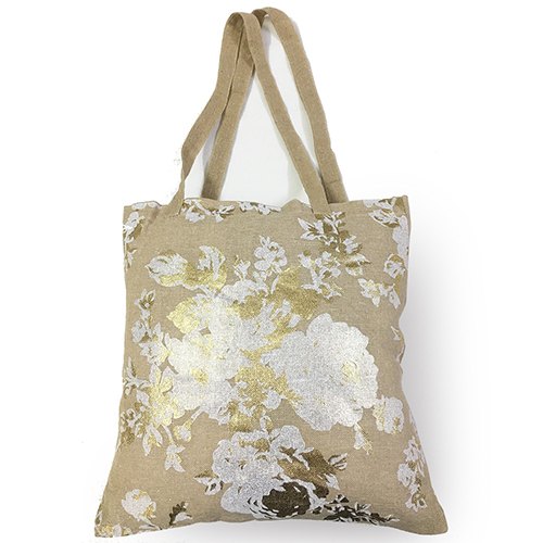 Rose Printed Jute Bag, Closure Type : Zipper