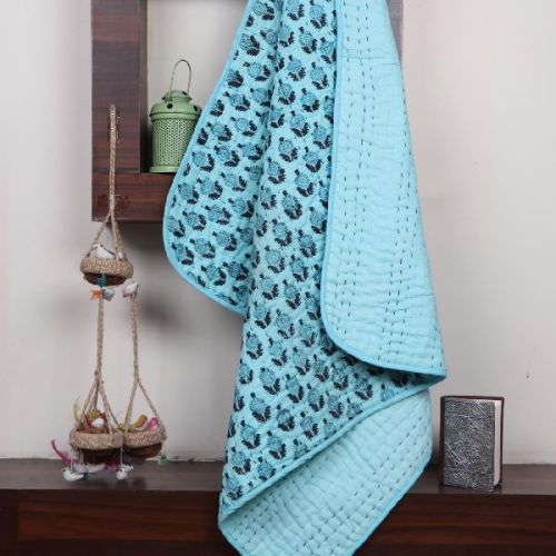 Handblock Printed Kantha Baby Quilt, For Double Bed, Size : 44x44 Inches