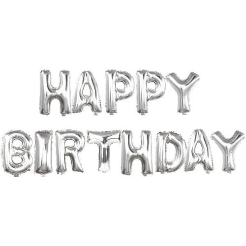 HIPPITY HOP SILVER HAPPY BIRTHDAY FOIL SET FOR PARTY (SET OF 13 LETTERS) PACK OF 1