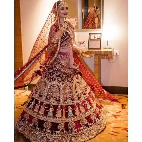 Velvet 9000 Bridal Lehenga Choli, Technics : Machine Made