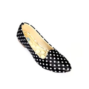 JAL Shoes Leather Ladies Black Printed Ballerinas, Technics : Machine Made