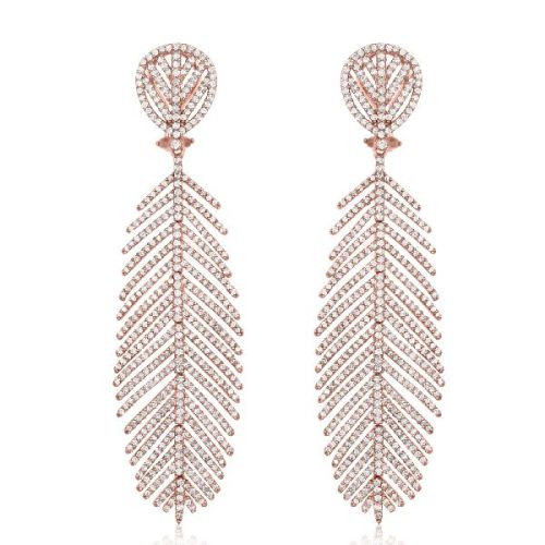 Rose Gold Diamond Leaf Earrings