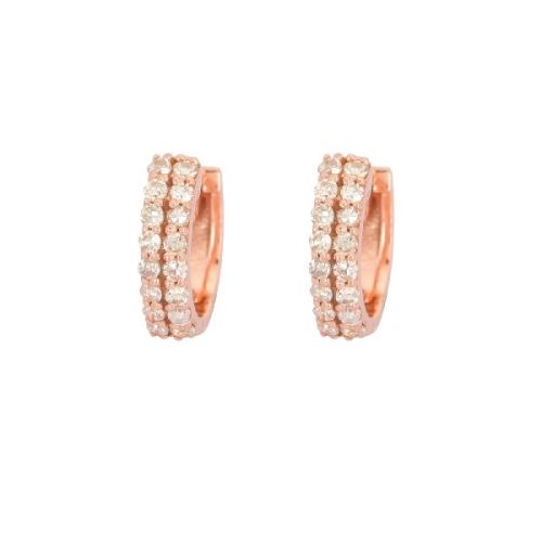 Rose Gold Double Line Diamond Huggie Hoops