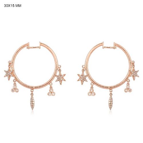 Rose Gold Hoops With Multiple Hanging Diamond Charms