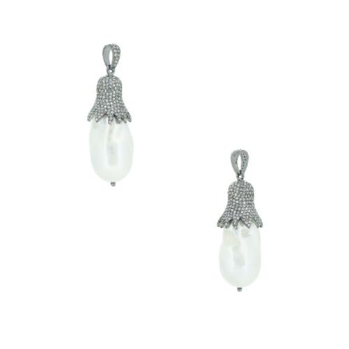 Sterling Silver Classic Pearl Diamond Pendant