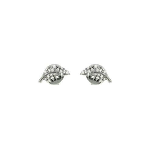 Sterling Silver Diamond Leaf Studs