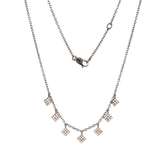 Sterling Silver Diamond Shape Charm Necklace, Color : Black, Yellow, Rose, White