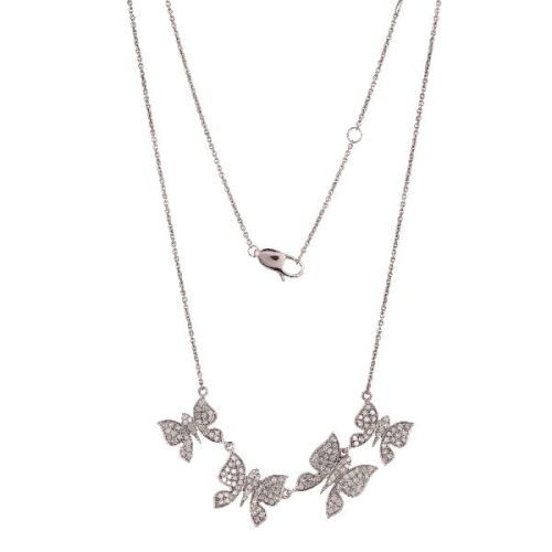 Sterling Silver Four Butterfly Diamond Necklace