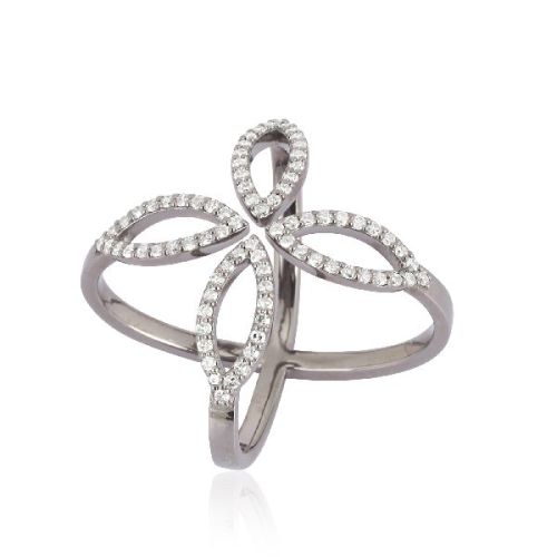 Sterling Silver Gap Diamond Leaf Ring