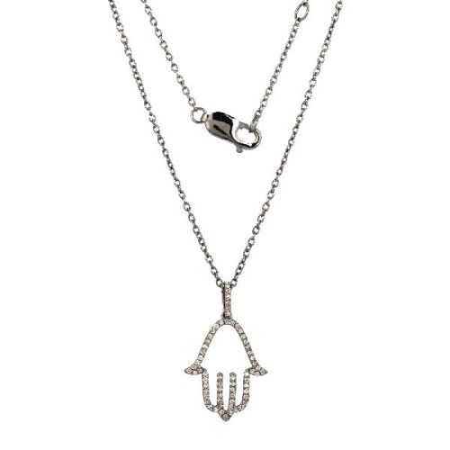 Sterling Silver Hamsa Diamond Pendant With Chain