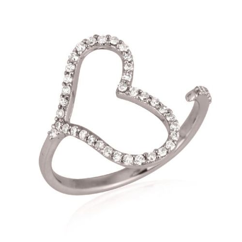 Sterling Silver Heart Diamond Gap Ring, Size : 5 To 20mm