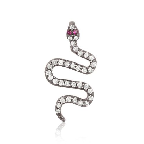 Sterling Silver Snake Diamond Pendant With Ruby Eyes