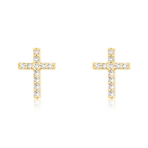 Yellow Gold Cross Diamond Studs